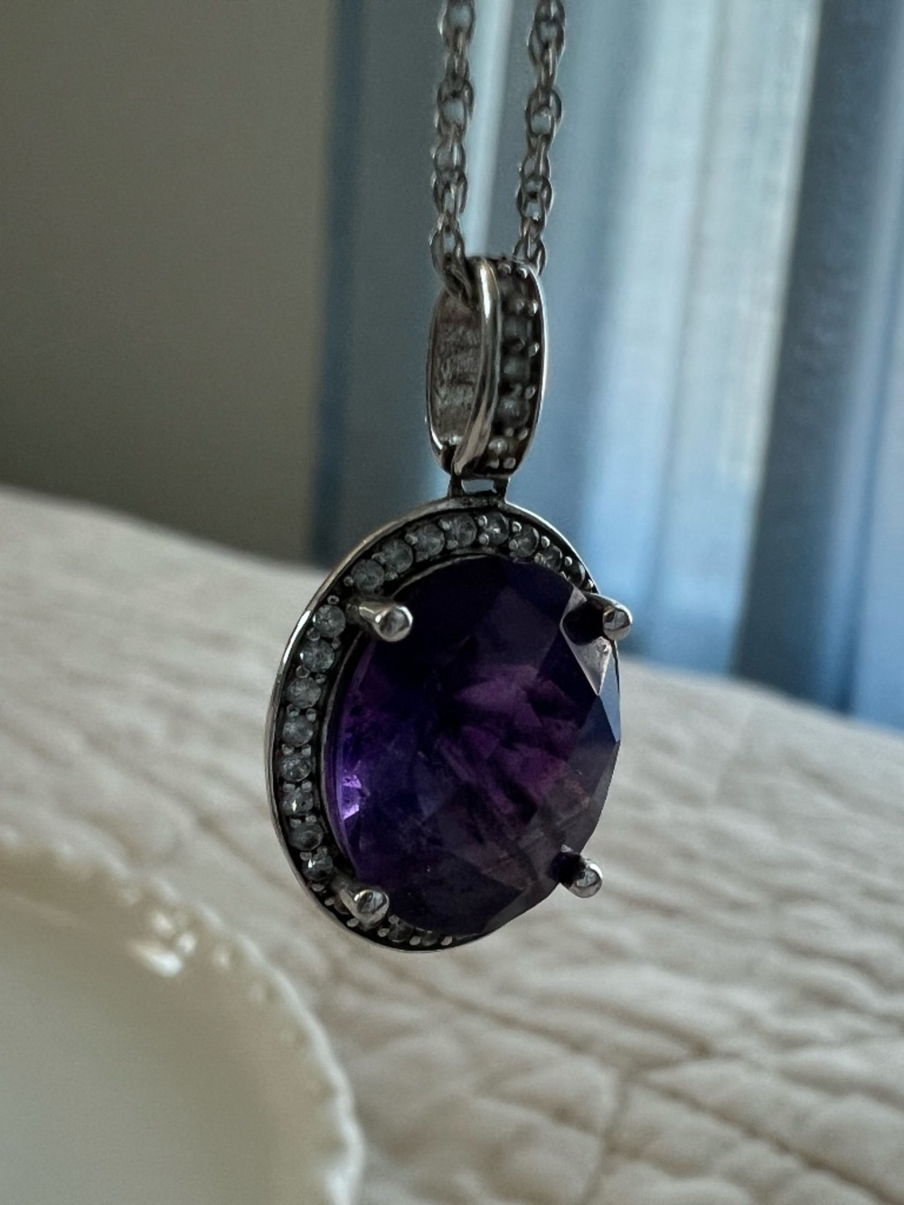 Amethyst & Diamonds Sterling Silver, 925, Necklace & Earring set